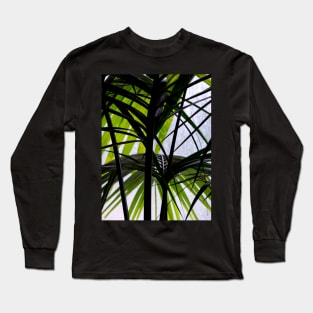 Black and Green Palm Leaves Long Sleeve T-Shirt